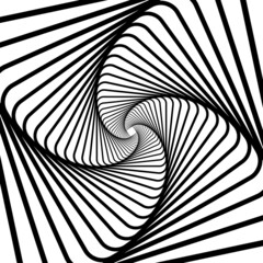 Twisted black lines turning into a vector 3d tunnel from a geometric shape. Abstract white background graphic spiral.
