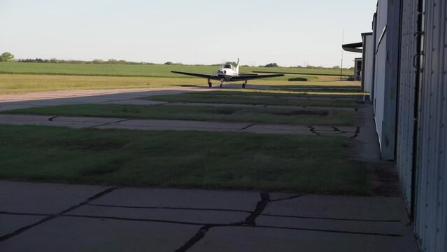 Small aircraft starts up at rural airport