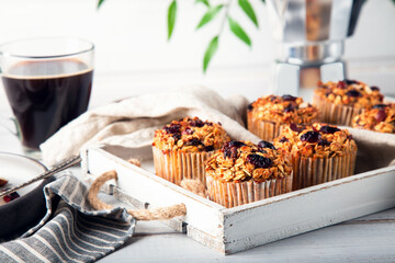 Fresh homemade oatmeal muffins with dried cranberry