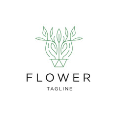 Green flower line logo icon design template