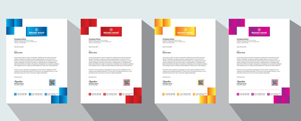 Professional Abstract corporate Letterhead template Design for Advertising Company Profile Layout, Letterhead Design Simple, And Clean Print-ready with Red, Orange, Blue and Violet CMYK Color 30