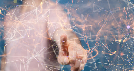 Digital cyberspace with particles and Digital data network connections concept