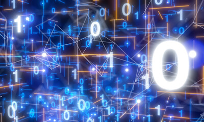 Neural network 3D illustration. Big data and cybersecurity