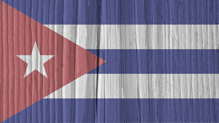 Cuban flag on a dry wooden surface. Natural wallpaper or background made of old wood. The official...