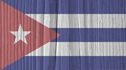 Cuban flag on a dry wooden surface. Natural wallpaper or background made of old wood. The official symbol of Cuba. Faded pale color