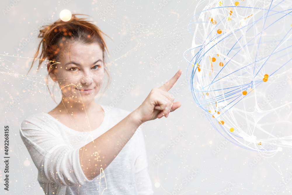 Aufkleber Global network. Blockchain. 3D illustration. Neural networks and artificial intelligence. Abstract