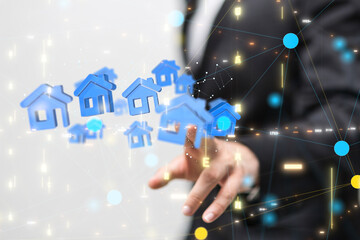 home data. Digital cyberspace with particles and Digital data network connections concept.