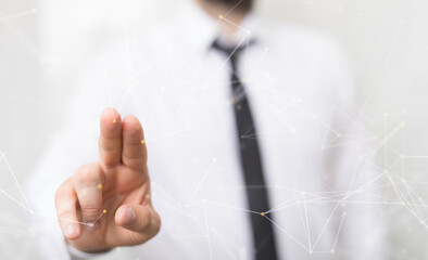 Businessman using data network with his fingers