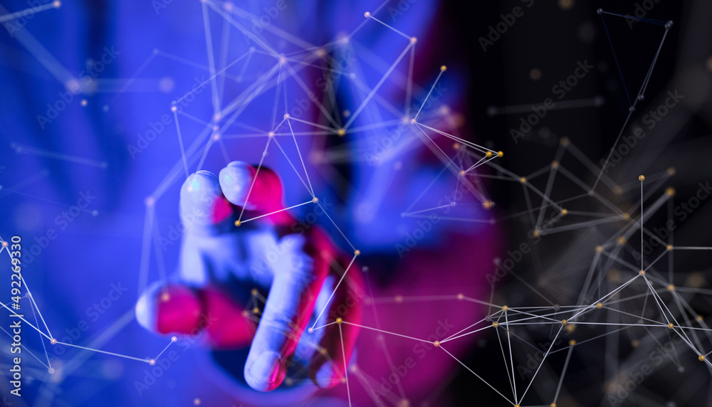 Wall mural global network. blockchain. 3d illustration. neural networks and artificial intelligence. abstract