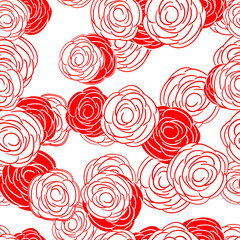 Spring colorful vector illustration with red roses. Cartoon style. Design for fabric, textile, paper. Holiday print for Easter, Birthday, 8 March. Flowers with leaves