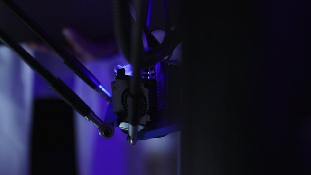 Modern 3d printer machine creating new industrial components using digital camera, innovative software and computer-aided design. Additive manufacturing.