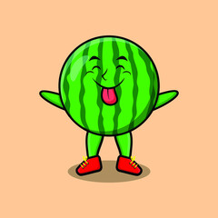 Cute cartoon watermelon character with flashy expression in cute style