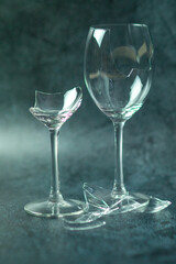 Two broken wine glasses