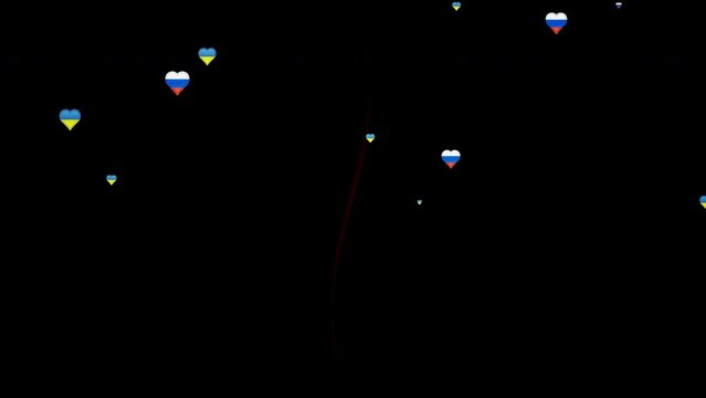 Hearts of love fused with the Russian flag and Ukrainian flag to signify love and peace Isolated by Alpha channel ( transparent background ) Use it to enhance any video presentation or animation movie