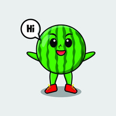 Obraz premium Cute cartoon watermelon character with happy expression in modern style design