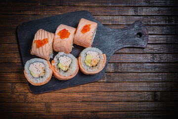 Sushi- delicious menu Fastfood- restaurant concept