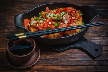 Meat stew with baked potatoes- hunter style. Fastfood- restaurant concept