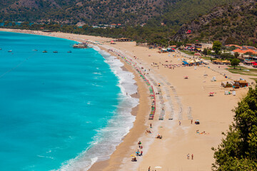 Fototapeta na wymiar Panoramic view from Fethiye Oludeniz beach Turkey