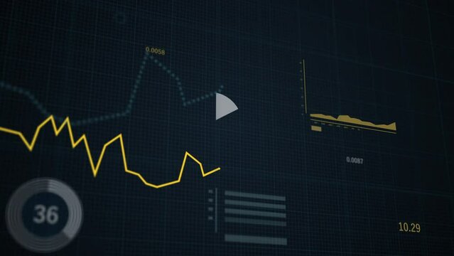 Animation of ascending blue histogram chart with uparrow, Statistics, Data, quotes, Rising chart. Flyby of the camera. Alpha channel. No background.