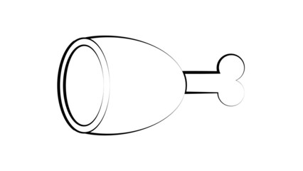 appetizing piece of meat on a white plate on the bone.  illustration. black and white piece of chicken leg. drawing with food for cafes and restaurants