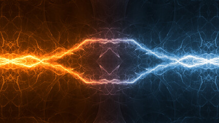 Hot orange and cold blue electrical lightning background