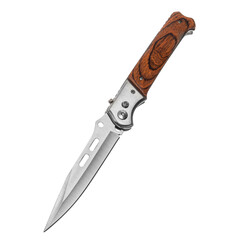 Knife tourist, hunting, tactical, military for survival and self-defense. Steel blade. Wooden handle. An isolated object on a white background.