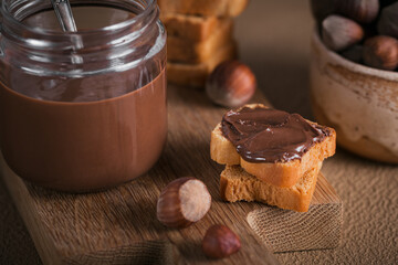 Little Toasts with sweet chocolate spread for breakfast.