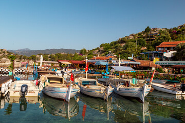 Fototapeta na wymiar The village of Kalekoy in the centre near Kekova island in the Antalya Province of Turkey