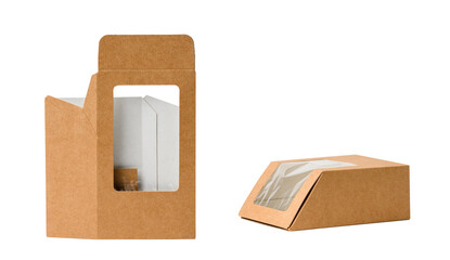 Small paper container for fast food on a white background. Container folded and unfolded.