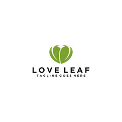 Love nature creative logo design template. Simple green leaf and heart shape symbol. Ecology concept.