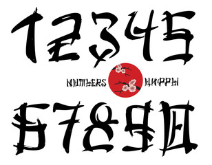 Japanese-style vector numeral set. Imitation of hieroglyphs