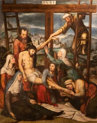 Tuinposter VALENCIA, SPAIN - FEBRUARY 14, 2022: The renaissance painting of Deposition of the cross in the Cathedral by Juan de Juanes from 16. cent. © Renáta Sedmáková