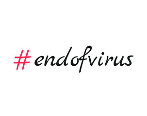 End of virus hashtag. Handwritten inscription. Hand drawn lettering. Virus calligraphy. red hashtag