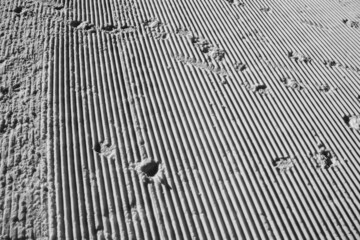Footprints in fresh pisted snow