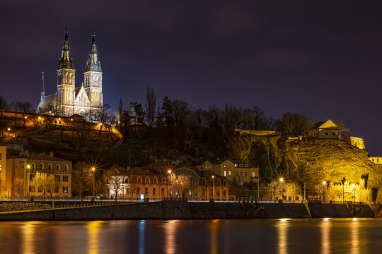 Church of St. Peter and St. Paul at night, Vysehrad, Prague, Czech Republic