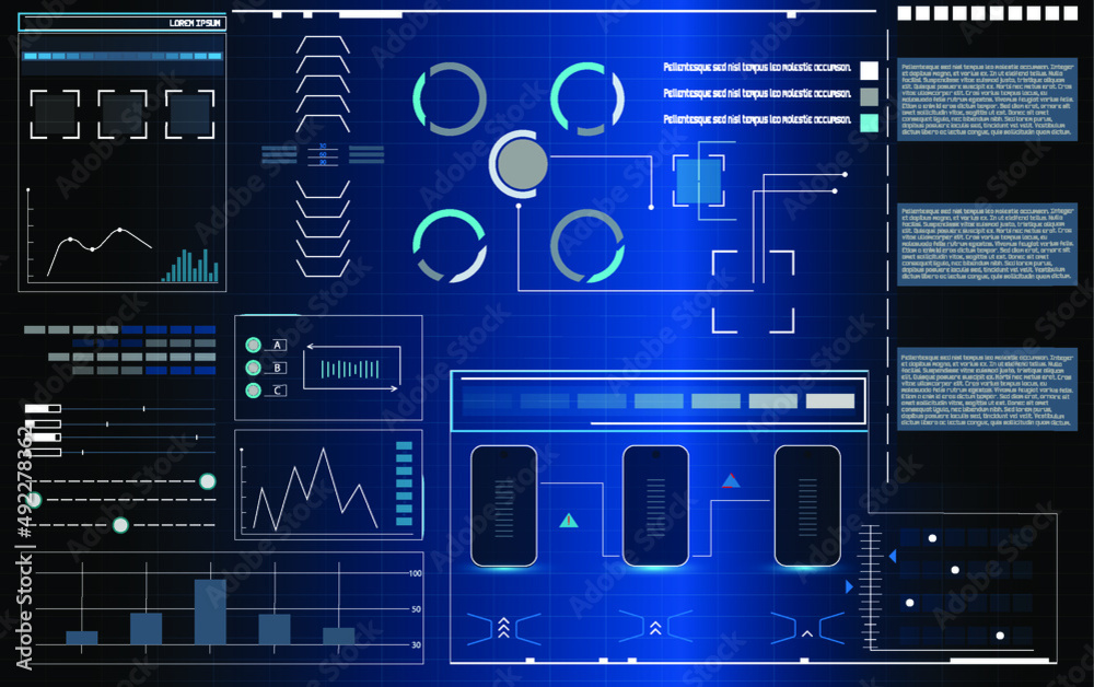 Poster futuristic vector hud interface screen design. digital callouts titles. hud ui gui futuristic user i