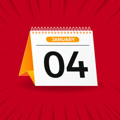 White and yellow calendar on red background. January 13th. Vector. 3D illustration.