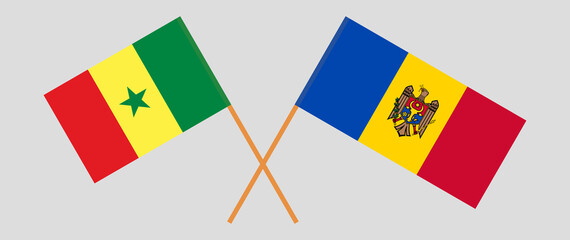 Crossed flags of Senegal and Moldova. Official colors. Correct proportion