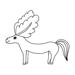 Cartoon doodle linear alien deer or antelope animal isolated on white background. 