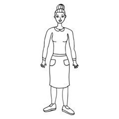 Cute cartoon hand drawn doodle business woman standing.  Office worker.