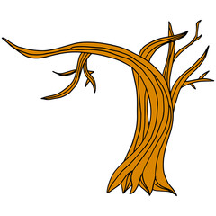 Cartoon bald winter tree in flat style isolated on white background. Spring plant. 