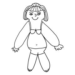 Doodle young fat lady in swimsuit. Body Positive concept isolated on white background.