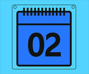day 2. calendar vector design and illustration in blue. Drawing isolated white background
