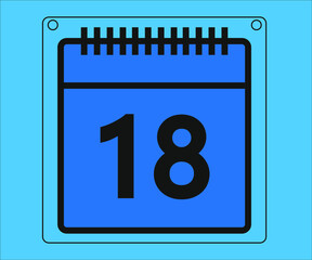 day 18. calendar vector design and illustration in blue. Drawing isolated white background