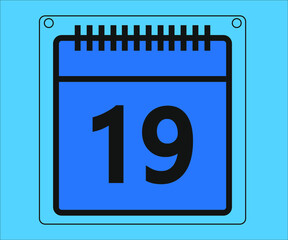day 19. calendar vector design and illustration in blue. Drawing isolated white background