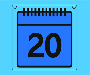 day 20. calendar vector design and illustration in blue. Drawing isolated white background