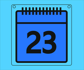 day 23. calendar vector design and illustration in blue. Drawing isolated white background
