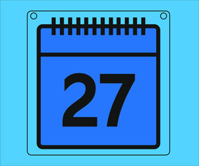 day 27. calendar vector design and illustration in blue. Drawing isolated white background