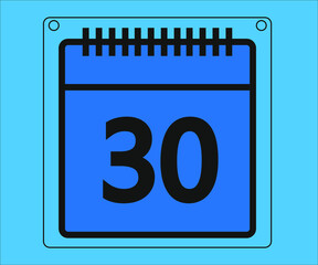 day 30. calendar vector design and illustration in blue. Drawing isolated white background