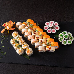 sushi on the black stone